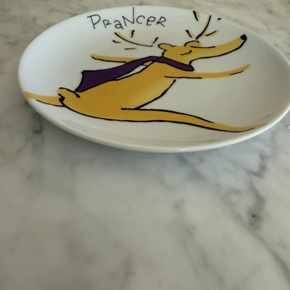 Pottery Barn Prancer Reindeer appetizer dessert plate 7 inch